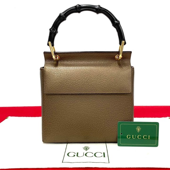 GUCCI BAMBOO MINI BAG 21 BROWN IN CALFSKIN